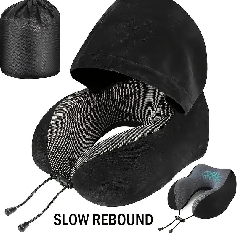 Comfy Hooded U-Shaped Memory Foam Travel Pillow β Neck Support for Travel & Nap