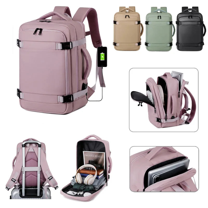 Smart Travel Backpack for Women – USB Charging, Lightweight, 4 Colors