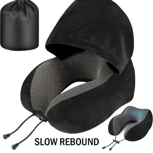 Comfy Hooded U-Shaped Memory Foam Travel Pillow – Neck Support for Travel & Nap