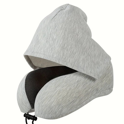 Comfy Hooded U-Shaped Memory Foam Travel Pillow – Neck Support for Travel & Nap