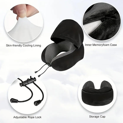 Comfy Hooded U-Shaped Memory Foam Travel Pillow – Neck Support for Travel & Nap