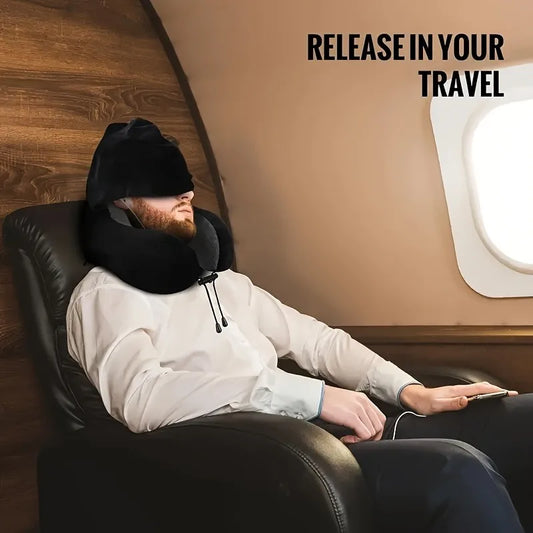 Comfy Hooded U-Shaped Memory Foam Travel Pillow – Neck Support for Travel & Nap