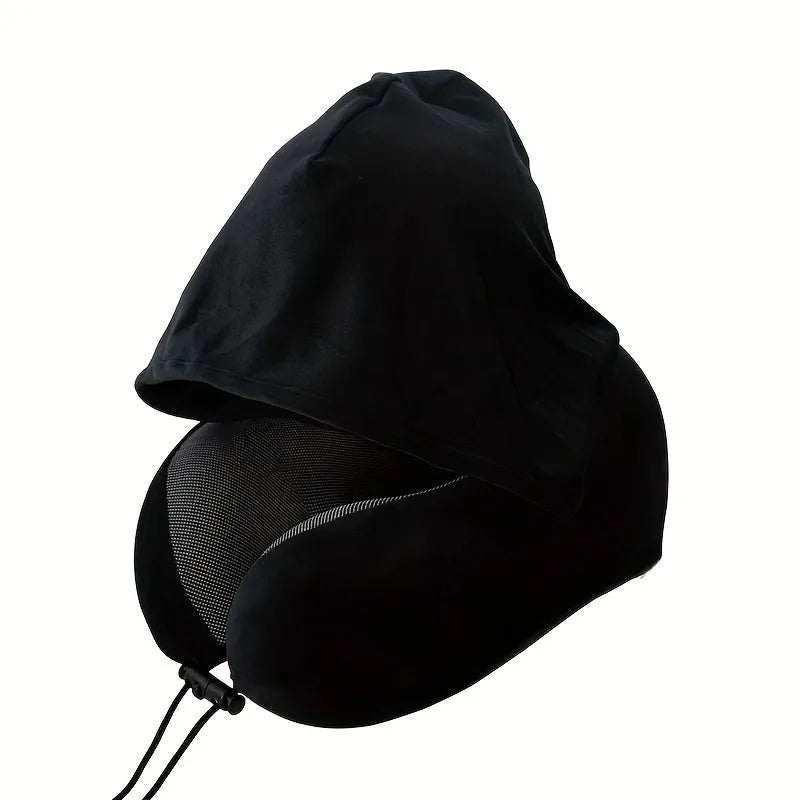 Comfy Hooded U-Shaped Memory Foam Travel Pillow – Neck Support for Travel & Nap